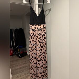 Black and Leopard Print Maxi Dress
